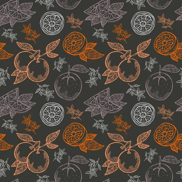 Elegante Patrón Sin Costuras Con Frutas Color Naranja Elementos Diseño — Vector de stock