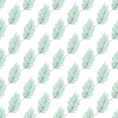 Tropikal yaprakları ve tasarım elementleri olan zarif, pürüzsüz bir desen. Davetiyeler için çiçek deseni, kartlar, baskı, hediye paketi, imalat, tekstil, kumaş, duvar kağıtları. Aralıksız çizgi sanatı