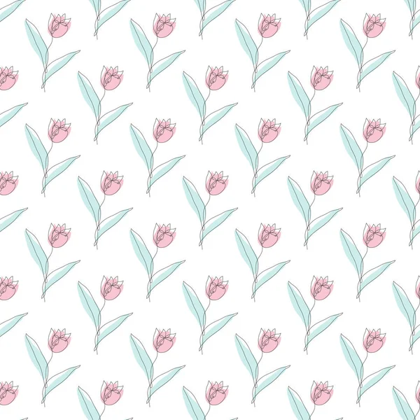 チューリップの花 デザイン要素とエレガントなシームレスパターン 招待状 カード ギフトラップ ファブリック 壁紙のための花のパターン 連続線画形式 — ストックベクタ