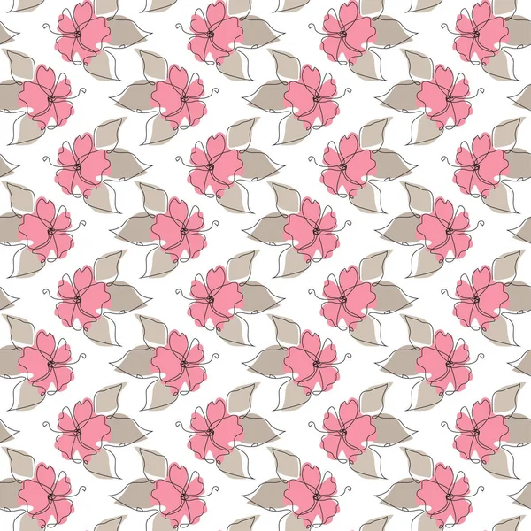 ハイビスカスの花 デザイン要素とエレガントなシームレスパターン 招待状 カード ギフトラップ ファブリック 壁紙のための花のパターン 連続線画形式 — ストックベクタ
