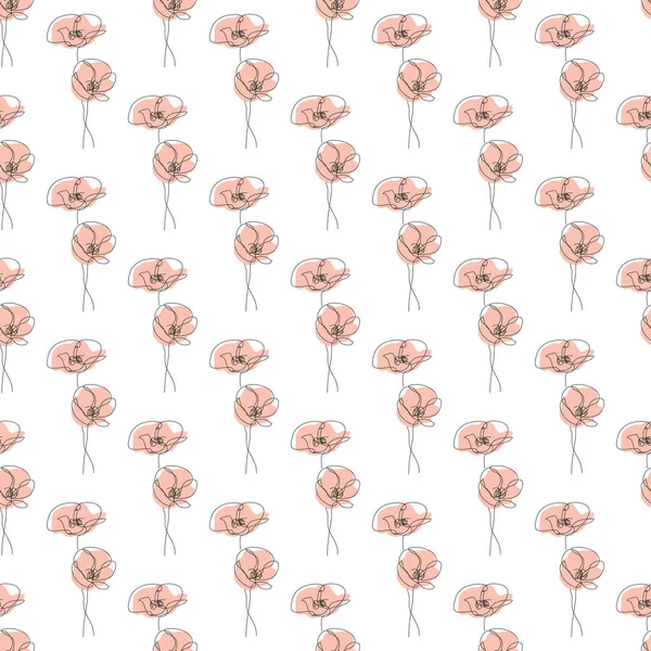 ケシの花 デザイン要素とエレガントなシームレスなパターン 招待状 カード ギフトラップ ファブリック 壁紙のための花のパターン 連続線画形式 — ストックベクタ