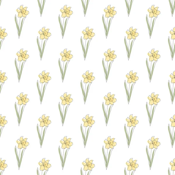 Elegantní Bezešvý Vzor Květinami Narcisů Designové Prvky Květinový Vzor Pro — Stockový vektor
