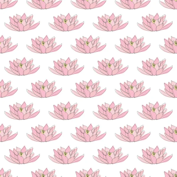 蓮の花 デザイン要素とエレガントなシームレスなパターン 招待状 カード ギフトラップ ファブリック 壁紙のための花のパターン 連続線画形式 — ストックベクタ