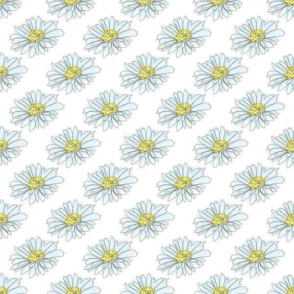 カモミールの花 デザイン要素とエレガントなシームレスパターン 招待状 カード ギフトラップ ファブリック 壁紙のための花のパターン 連続線画形式 — ストックベクタ