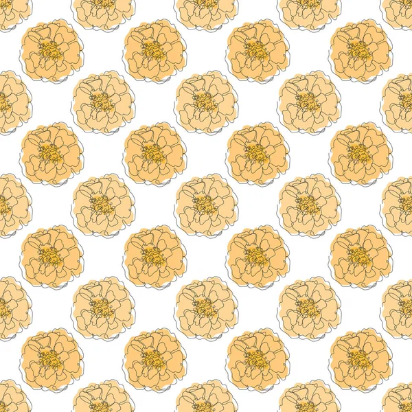 マリーゴールドの花 デザイン要素とエレガントなシームレスなパターン 招待状 カード ギフトラップ ファブリック 壁紙のための花のパターン 連続線画形式 — ストックベクタ