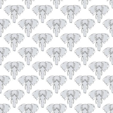 Fillerle, tasarım elementleriyle zarif, pürüzsüz bir desen. Davetiyeler için fil deseni, kartlar, baskı, hediye paketi, imalat, tekstil, kumaş, duvar kağıtları. Aralıksız çizgi sanatı