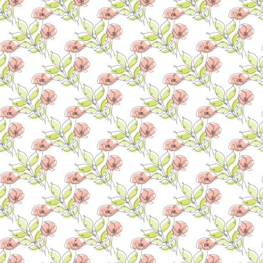 Haşhaş çiçekleri ve tasarım elementleriyle zarif, pürüzsüz bir desen. Davetiyeler için çiçek deseni, kartlar, baskı, hediye paketi, imalat, tekstil, kumaş, duvar kağıtları. Aralıksız çizgi sanatı