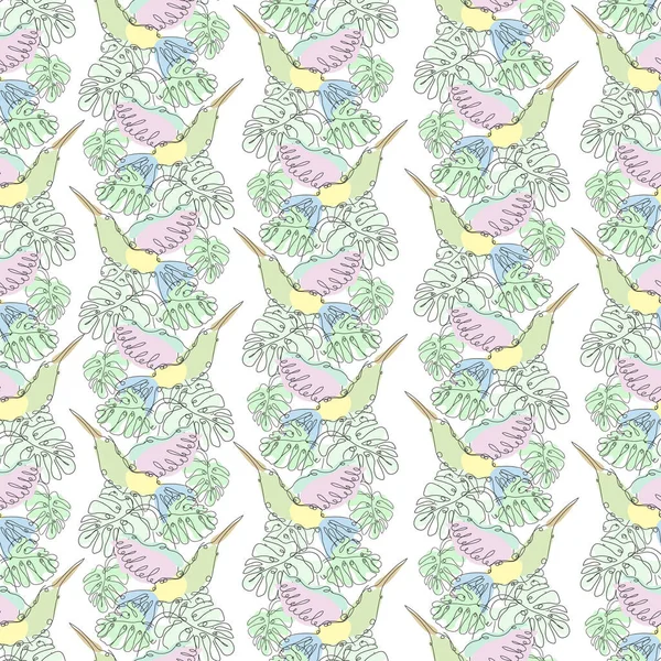 Elegant Seamless Pattern Colibri Monstera Design Elements Floral Pattern Invitations — Stock Vector