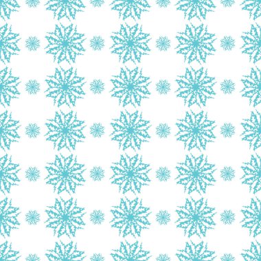 Kar taneleri ve tasarım elementleriyle kışın pürüzsüz desen. Davetiyeler, kartlar, baskı, hediye paketi, imalat, tekstil, kumaş, duvar kağıtları için Noel şablonu. Yeni Yıl teması