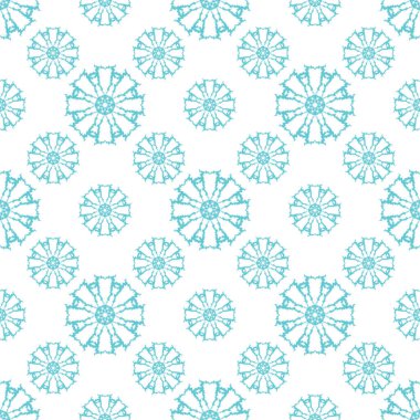 Kar taneleri ve tasarım elementleriyle kışın pürüzsüz desen. Davetiyeler, kartlar, baskı, hediye paketi, imalat, tekstil, kumaş, duvar kağıtları için Noel şablonu. Yeni Yıl teması