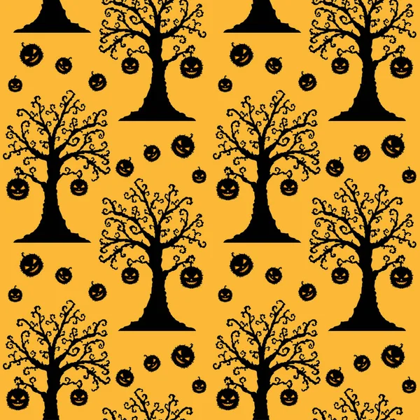 Бесшумный Узор Хэллоуин Деревьями Кустарниками Элементами Дизайна Хэллоуин Шаблон Приглашений — стоковый вектор