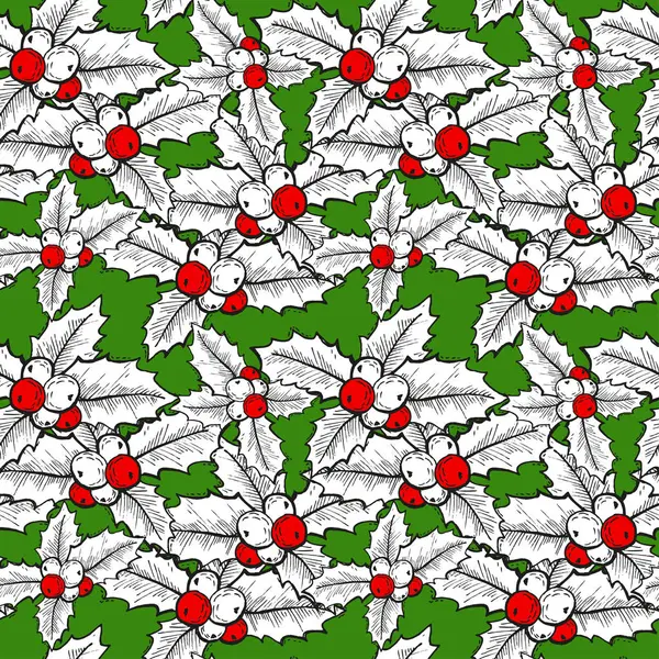 Χειμώνας Απρόσκοπτη Μοτίβο Holly Berry Στοιχεία Σχεδιασμού Χριστουγεννιάτικο Μοτίβο Για — Διανυσματικό Αρχείο