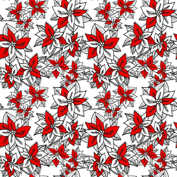 Modèle Sans Couture Hiver Avec Poinsettia Éléments Conception Modèle Noël — Image vectorielle