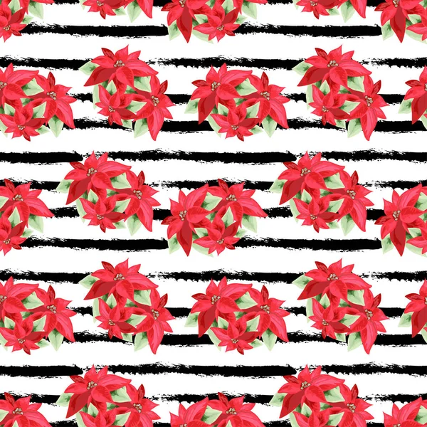 Modèle Sans Couture Hiver Avec Poinsettia Éléments Conception Modèle Noël — Image vectorielle