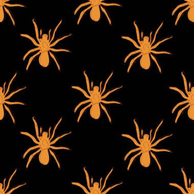 Örümceklerle, tasarım elementleriyle zarif, pürüzsüz bir desen. Cadılar Bayramı davetiyeleri, kartlar, baskı, hediye paketi, imalat, tekstil, kumaş, duvar kağıtları. Aralıksız çizgi sanatı