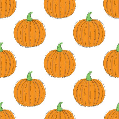 Zarif, pürüzsüz balkabağı deseni, tasarım elementleri. Davetiyeler için balkabağı deseni, kartlar, baskı, hediye paketi, imalat, tekstil, kumaş, duvar kağıtları. Aralıksız çizgi sanatı