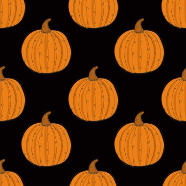 Zarif, pürüzsüz balkabağı deseni, tasarım elementleri. Cadılar Bayramı davetiyeleri, kartlar, baskı, hediye paketi, imalat, tekstil, kumaş, duvar kağıtları. Aralıksız çizgi sanatı