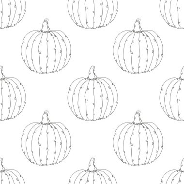 Zarif, pürüzsüz balkabağı deseni, tasarım elementleri. Davetiyeler için balkabağı deseni, kartlar, baskı, hediye paketi, imalat, tekstil, kumaş, duvar kağıtları. Aralıksız çizgi sanatı