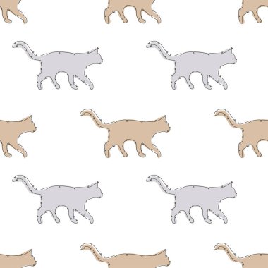 Kedilerle, tasarım elementleriyle zarif, pürüzsüz bir düzen. Davetiyeler için kedi deseni, kartlar, baskı, hediye paketi, imalat, tekstil, kumaş, duvar kağıtları. Aralıksız çizgi sanatı