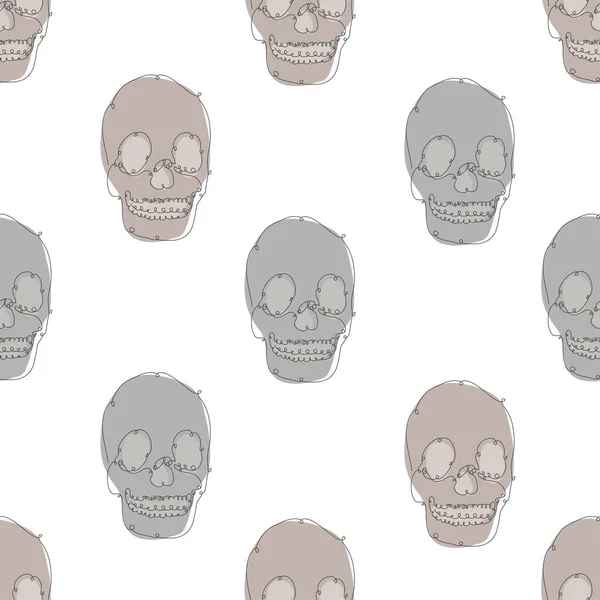 頭蓋骨 デザイン要素とエレガントなシームレスパターン 招待状 カード ギフトラップ ファブリック 壁紙のためのスカルパターン 連続線画形式 — ストックベクタ
