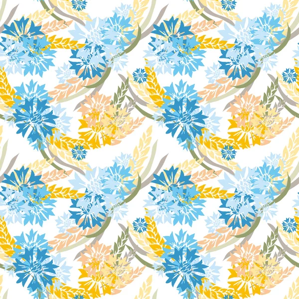Elegant Seamless Pattern Cornflowers Wheat Design Elements Floral Pattern Invitations — Stock Vector