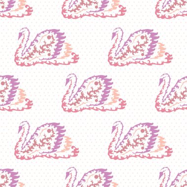 Kuğu kuşları ve tasarım elementleriyle zarif, pürüzsüz bir desen. Davetiyeler, kartlar, baskı, hediye paketi, imalat, tekstil, kumaş, duvar kağıtları için kuş deseni