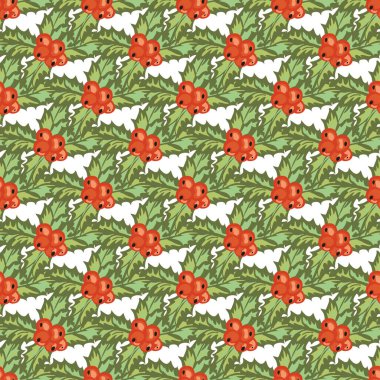 Kutsal böğürtlenlerle, tasarım elementleriyle zarif, pürüzsüz bir desen. Davetiyeler, kartlar, baskı, hediye paketi, imalat, tekstil, kumaş, duvar kağıtları için kış deseni