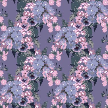 Dekoratif çiçeklerle, tasarım elementleriyle zarif, pürüzsüz bir desen. Davetiyeler, kartlar, baskı, hediye paketi, imalat, tekstil, kumaş, duvar kağıtları için çiçek deseni