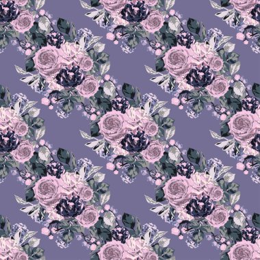 Gül çiçekleri ve tasarım elementleriyle zarif, pürüzsüz bir desen. Davetiyeler, kartlar, baskı, hediye paketi, imalat, tekstil, kumaş, duvar kağıtları için çiçek deseni
