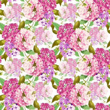 Verbena çiçekleri ve tasarım elementleriyle zarif, pürüzsüz bir desen. Davetiyeler, kartlar, baskı, hediye paketi, imalat, tekstil, kumaş, duvar kağıtları için çiçek deseni