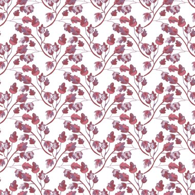 Elle çizilmiş yapraklarla, tasarım elementleriyle zarif, pürüzsüz bir desen. Davetiyeler, kartlar, baskı, hediye paketi, imalat, tekstil, kumaş, duvar kağıtları için çiçek deseni