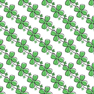 Şanslı yoncalar ve tasarım elementleriyle zarif, pürüzsüz bir desen. Davetiyeler, kartlar, baskı, hediye paketi, imalat, tekstil, kumaş, duvar kağıtları için Patrick deseni