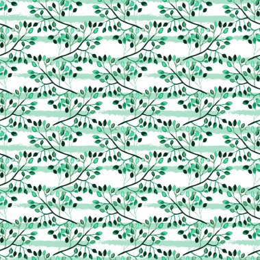 Yeşil yaprakları ve tasarım elementleri olan zarif, pürüzsüz bir desen. Davetiyeler, kartlar, baskı, hediye paketi, imalat, tekstil, kumaş, duvar kağıtları için çiçek deseni