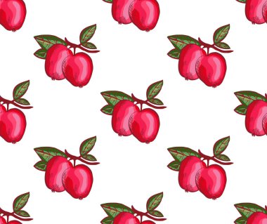 Elma meyveleri ve tasarım elementleriyle zarif, pürüzsüz bir desen. Davetiyeler için meyve deseni, kartlar, baskı, hediye paketi, imalat, tekstil, kumaş, duvar kağıtları. Yemek, mutfak, vejetaryen teması