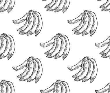 Muz meyveli, tasarım elementli zarif, pürüzsüz bir desen. Davetiyeler için meyve deseni, kartlar, baskı, hediye paketi, imalat, tekstil, kumaş, duvar kağıtları. Yemek, mutfak, vejetaryen teması