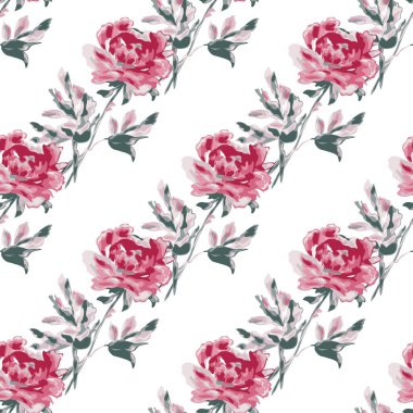 Şakayık çiçekleri ve tasarım elementleri olan zarif, pürüzsüz bir desen. Davetiyeler, kartlar, baskı, hediye paketi, imalat, tekstil, kumaş, duvar kağıtları için çiçek deseni