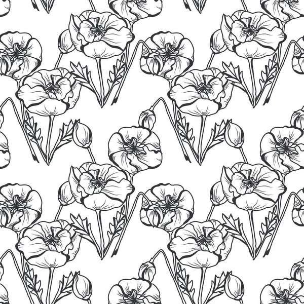 Elegante Naadloze Patroon Met Papaver Bloemen Design Elementen Bloemen Patroon — Stockvector
