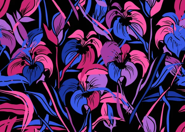 Élégant Motif Sans Couture Avec Des Fleurs Lys Des Éléments — Image vectorielle