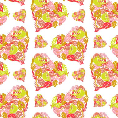 Haşhaş çiçekli kalpleri ve tasarım elementleri olan zarif, pürüzsüz bir desen. Davetiyeler, kartlar, baskı, hediye paketi, imalat, tekstil, kumaş, duvar kağıtları için çiçek deseni