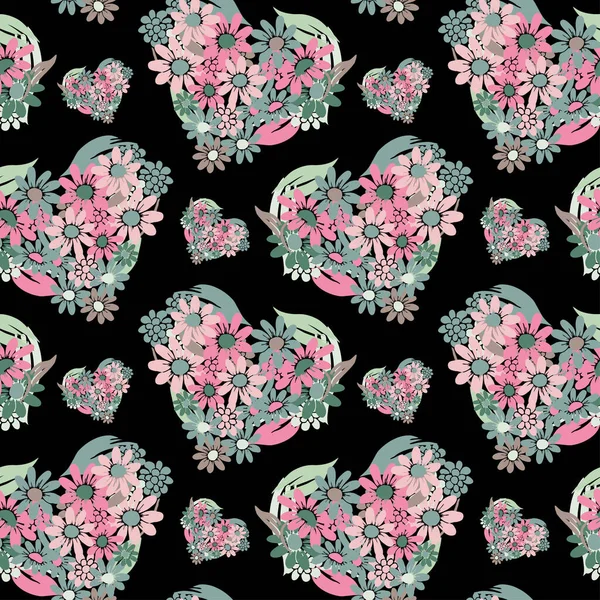 Elegantes Nahtloses Muster Mit Floralen Herzen Designelementen Blumenmuster Für Einladungen — Stockvektor