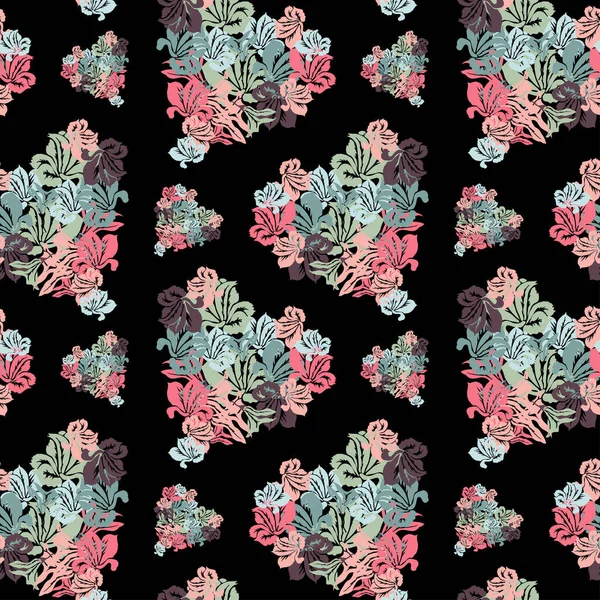 Élégant Motif Sans Couture Avec Des Cœurs Floraux Lis Des — Image vectorielle