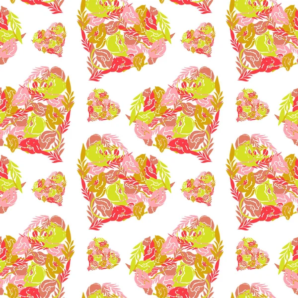 Elegant Seamless Pattern Poppy Floral Hearts Design Elements Floral Pattern — Stock Vector