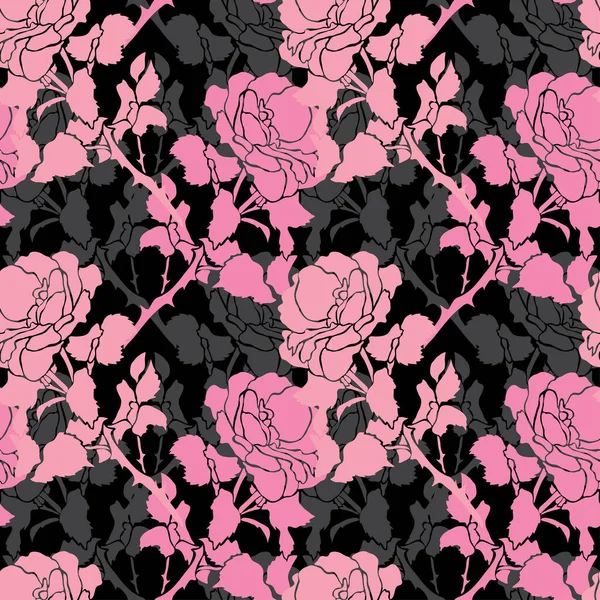 Élégant Motif Sans Couture Avec Des Fleurs Roses Des Éléments — Image vectorielle