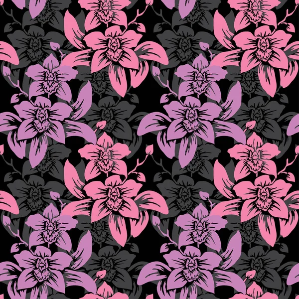 Élégant Motif Sans Couture Avec Orchidée Orchidée Sans Couture Motif — Image vectorielle