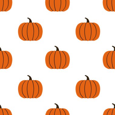 Sonbahar balkabakları, tasarım elementleri ile el çizimi kusursuz desen. Davetiyeler, kartlar, baskı, hediye paketi, imalat, tekstil, kumaş, duvar kağıtları için sonbahar deseni