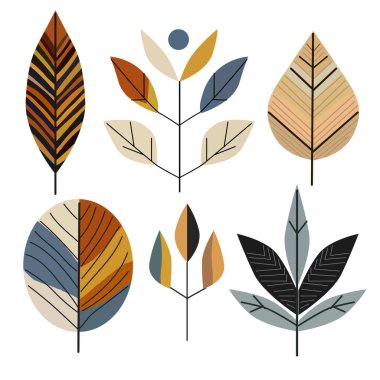 El yapımı sonbahar yaprakları, Bauhaus tarzında dizayn edilmiş tasarım elementleri. Kartlar, davetiyeler, afişler, posterler, baskı tasarımı, mevsimlik tatil geçmişi için kullanılabilir. Sonbahar teması