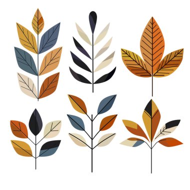 El yapımı sonbahar yaprakları, Bauhaus tarzında dizayn edilmiş tasarım elementleri. Kartlar, davetiyeler, afişler, posterler, baskı tasarımı, mevsimlik tatil geçmişi için kullanılabilir. Sonbahar teması