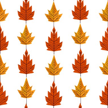 Bauhaus stilinde sonbahar yaprakları, tasarım elementleri ile el çizimi kusursuz desen. Davetiyeler, kartlar, baskı, hediye paketi, imalat, tekstil, kumaş, duvar kağıtları için sonbahar deseni.