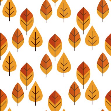 Bauhaus stilinde sonbahar yaprakları, tasarım elementleri ile el çizimi kusursuz desen. Davetiyeler, kartlar, baskı, hediye paketi, imalat, tekstil, kumaş, duvar kağıtları için sonbahar deseni.