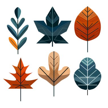 El yapımı sonbahar yaprakları, Bauhaus tarzında dizayn edilmiş tasarım elementleri. Kartlar, davetiyeler, afişler, posterler, baskı tasarımı, mevsimlik tatil geçmişi için kullanılabilir. Sonbahar teması